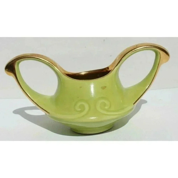 Vintage MCM Pearl China Co Green Sugar Bowl Dish 22KT Gold Trim (Tea Time) - Picture 3 of 6